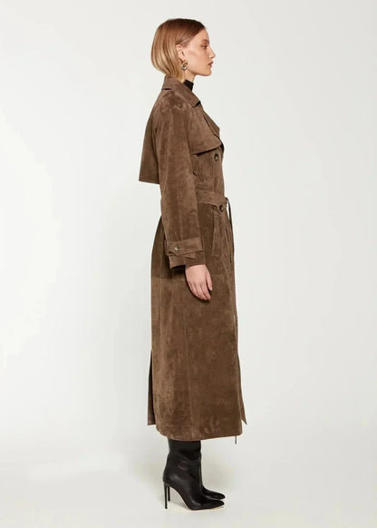 Trench long en suédine